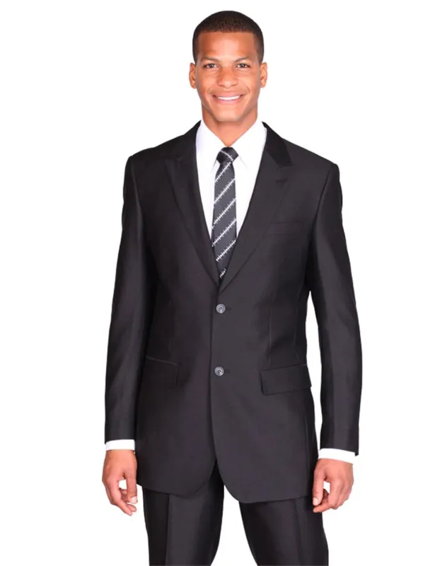 Flashy Suits Mens 2 Button Peak Lapel Shiny Sharkskin Suit in Black sold by Alberto Nardoni