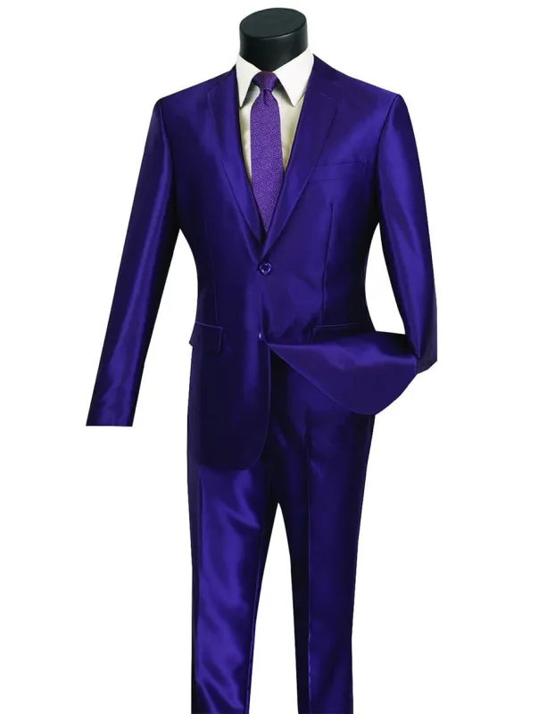 Flashy Suits Mens Modern Fit Shiny Sharkskin Suit in Purple sold by Alberto Nardoni