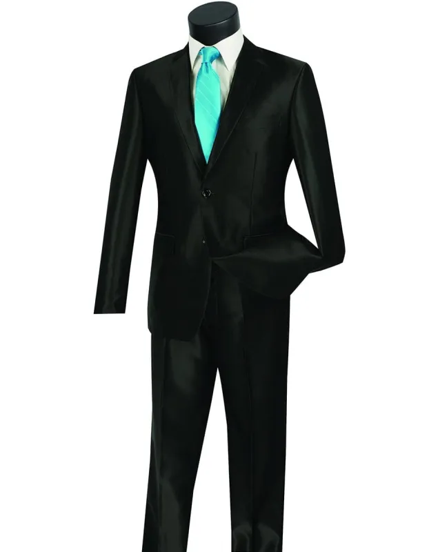 Flashy Suits Mens Modern Fit Shiny Sharkskin Suit in Black sold by Alberto Nardoni