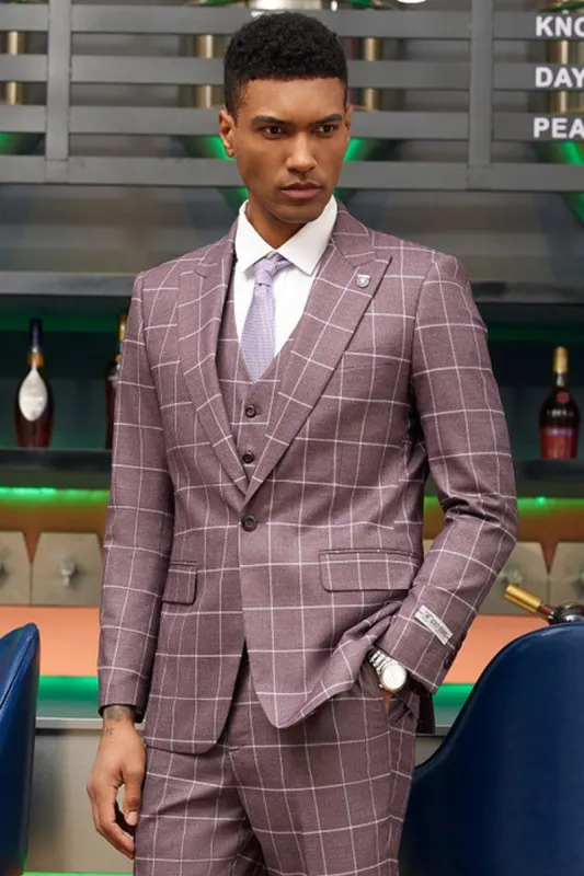 Mens one Button windowpane modern fit suit made by Alberto Nardoni
