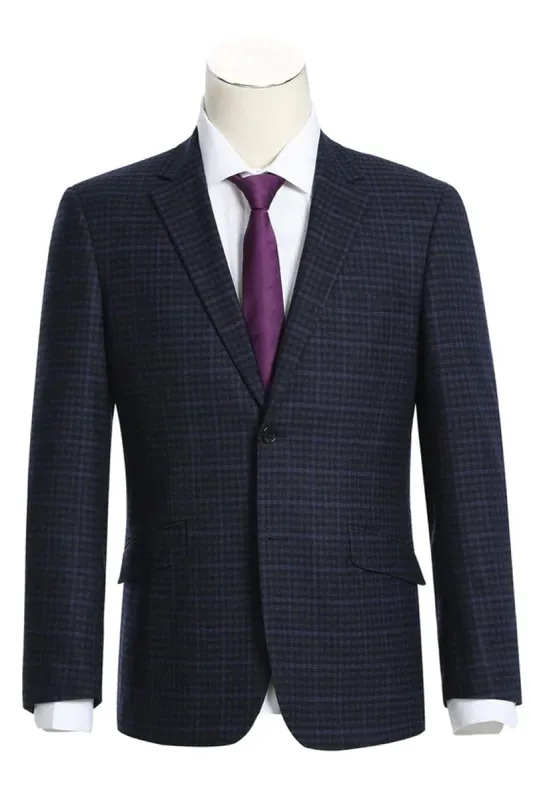 Mens two button Navy Blue and Purple Plaid Suit sold by Alberto Nardoni