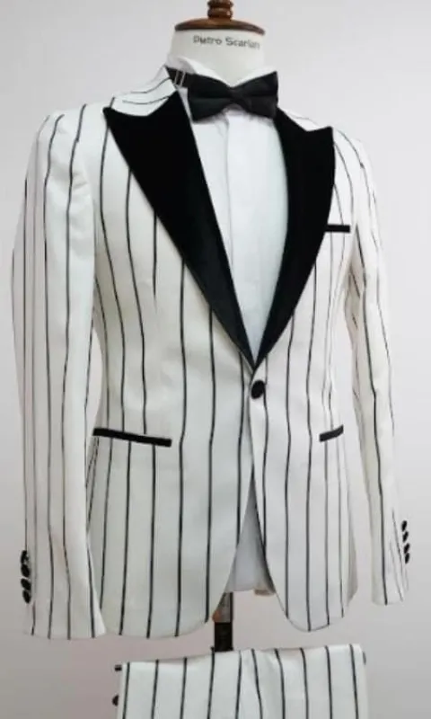 Mens White With Black Pinstripe Suit sold by Alberto Nardoni