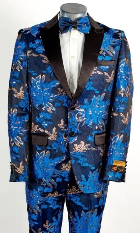 Mens Big and Tall Tuxedo -Royal Blue and Gold Tuxedo sold by Alberto Nardoni