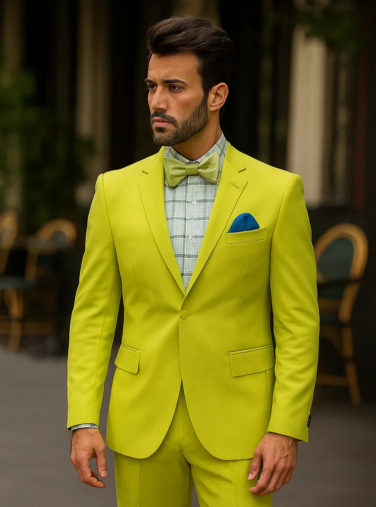 Men's Neon Green - Light Green / Light Green > Quality Suit Jacket + Pants sold by Alberto Nardoni product image thumbnail 5