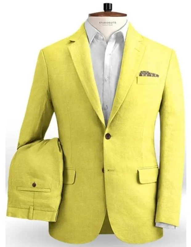 Mens Big and Tall linen Suit -Safari Yellow Suit sold by Alberto Nardoni