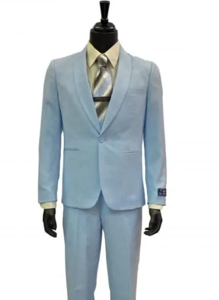 Mens Big and Tall linen Suit -Powder Blue Suit sold by Alberto Nardoni