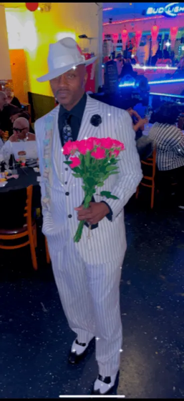 White and Black Pinstripe Vested Suit - Party Suit -   Bold Stripe Suit sold by Alberto Nardoni