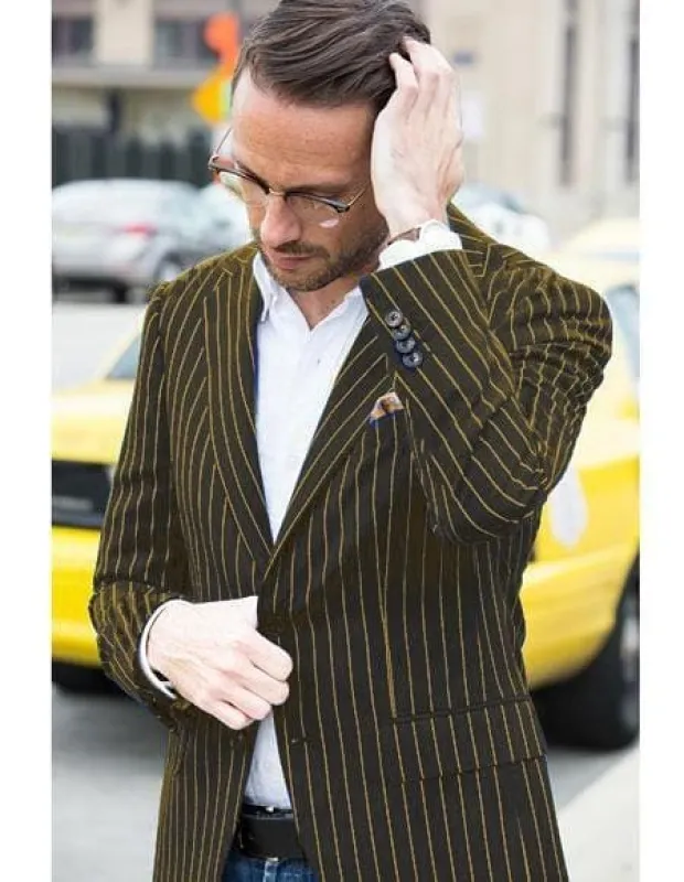 Black And Gold Stripe Suit - Vested Suit sold by Alberto Nardoni