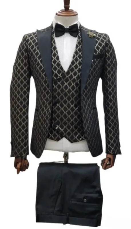 Gold Tuxedos - Paisley Suits - Prom Suits - Wedding Tuxedos Suits - Groom Suit Black ~ Gold sold by Alberto Nardoni