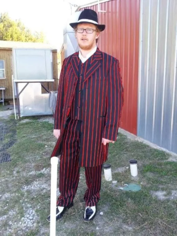 Mens Pinstripe Zoot Suit With Matching Shoes Suit Black And Hot Red sold by Alberto Nardoni