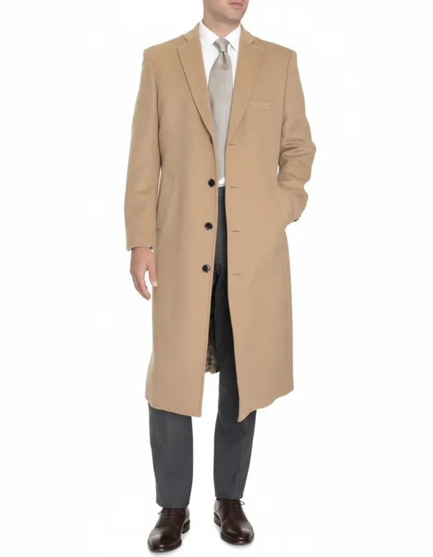 Mens Overcoat -Mens Long Wool Topcoats- Topcoat For Men-Men's Dress Coat Tan 4 Buttons Full Length Wool Cashmere Blend Overcoat Top Coat sold by Alberto Nardoni