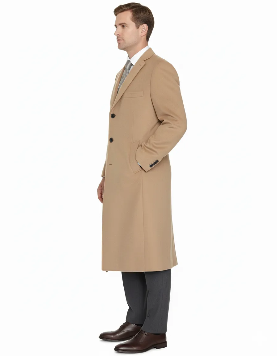Mens Overcoat -Mens Long Wool Topcoats- Topcoat For Men-Men's Dress Coat Tan 4 Buttons Full Length Wool Cashmere Blend Overcoat Top Coat sold by Alberto Nardoni product image thumbnail 2