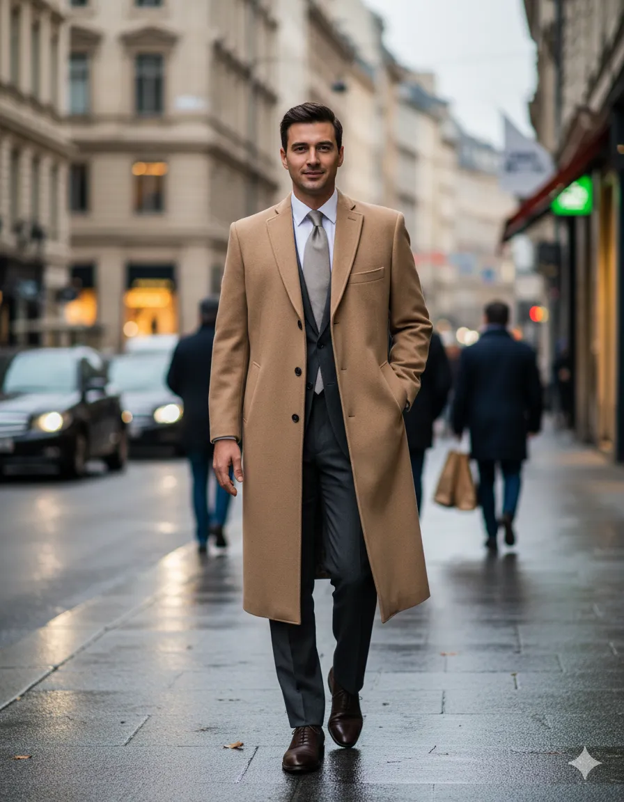 Mens Overcoat -Mens Long Wool Topcoats- Topcoat For Men-Men's Dress Coat Tan 4 Buttons Full Length Wool Cashmere Blend Overcoat Top Coat sold by Alberto Nardoni product image thumbnail 4