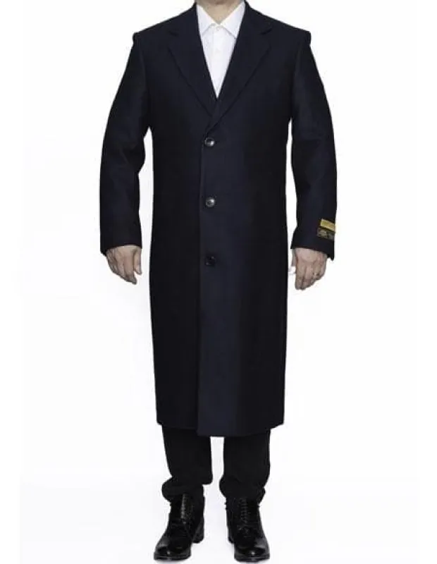 Mens Overcoat -Mens Long Wool Topcoats- Topcoat For Men-Men's Dress Coat Full Length Wool Dress Top Coat / Overcoat In Navy Blue Authentic Reg:$700 Designer Now On Sale sold by Alberto Nardoni