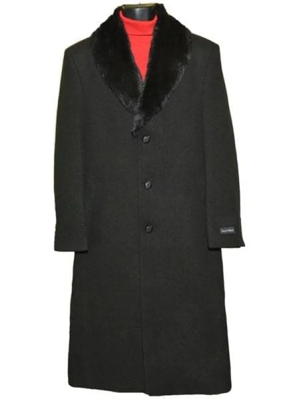 Mens Overcoat -Mens Long Wool Topcoats- Topcoat For Men-Men's Dress Coat Fur Collar Black 3 Button Wool Full Length Overcoat sold by Alberto Nardoni