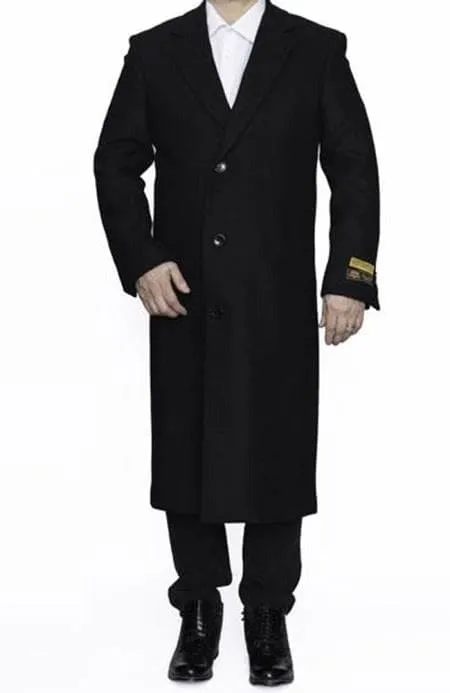 Mens Overcoat -Mens Long Wool Topcoats- Topcoat For Men-Men's Dress Coat Full Length Wool Dress Top Coat / Overcoat In Black Winter Men's Topcoat Sale sold by Alberto Nardoni