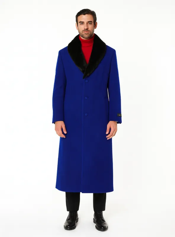 Mens Overcoat -Mens Long Wool Topcoats- Topcoat For Men-Men's Dress Coat Royal Blue sold by Alberto Nardoni