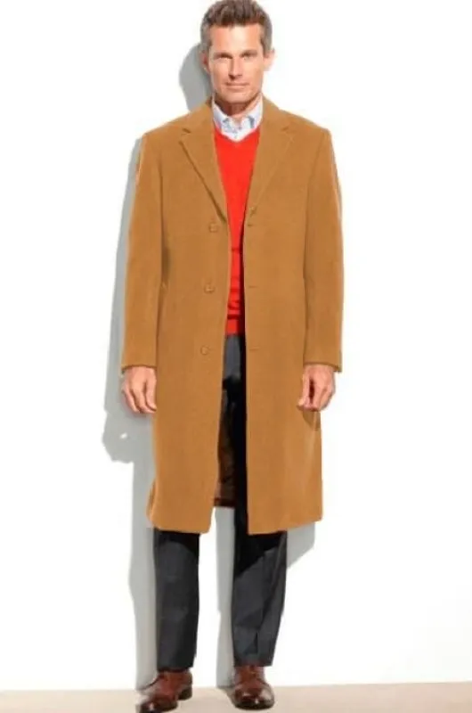 Mens Overcoat - Mens Long Wool Topcoats - Topcoat For Men-Camel Men's Dress Coat Full Length Overcoat ~ Long Men's Dress Topcoat - Winter Coat (Cashmere Touch (Not Cashmere)) sold by Alberto Nardoni