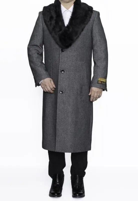 Mens Overcoat -Mens Long Wool Topcoats- Topcoat For Men-Men's Grey Full Length Wool Dress Top Coat / Overcoat sold by Alberto Nardoni