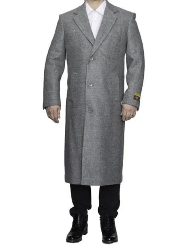 Mens Overcoat -Mens Long Wool Topcoats- Topcoat For Men-Men's Dress Coat Full Length Wool Dress Top Coat / Overcoat In Light Grey sold by Alberto Nardoni