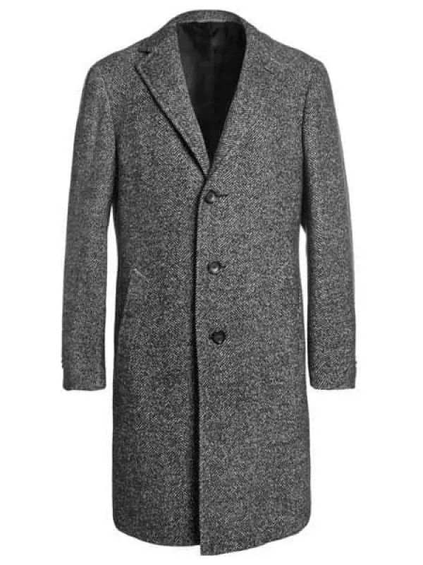 Mens Overcoat -Mens Long Wool Topcoats- Topcoat For Men-Mens Topcoat Mens Dress Coat Single Breaste Full Length Tweed Herringbone Gray Overcoat sold by Alberto Nardoni
