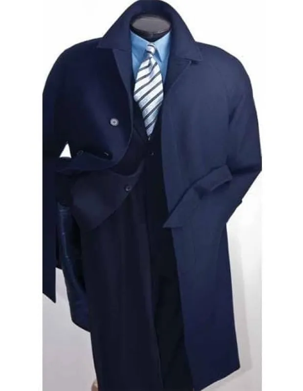 Mens Overcoat -Mens Long Wool Topcoats- Topcoat For Men-Navy Blue Men's Full Length Wool Overcoat Belted Wool Overcoat sold by Alberto Nardoni