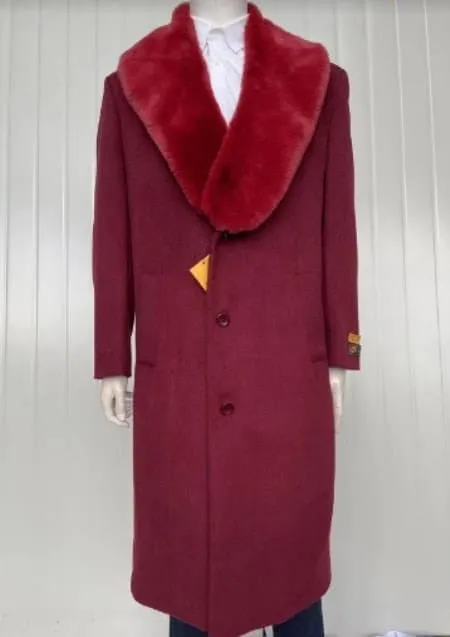 Mens Overcoat -Mens Long Wool Topcoats- Topcoat For Men-Mens Full Length And Cashmere Overcoat - Winter Topcoats - Burgundy Coat sold by Alberto Nardoni