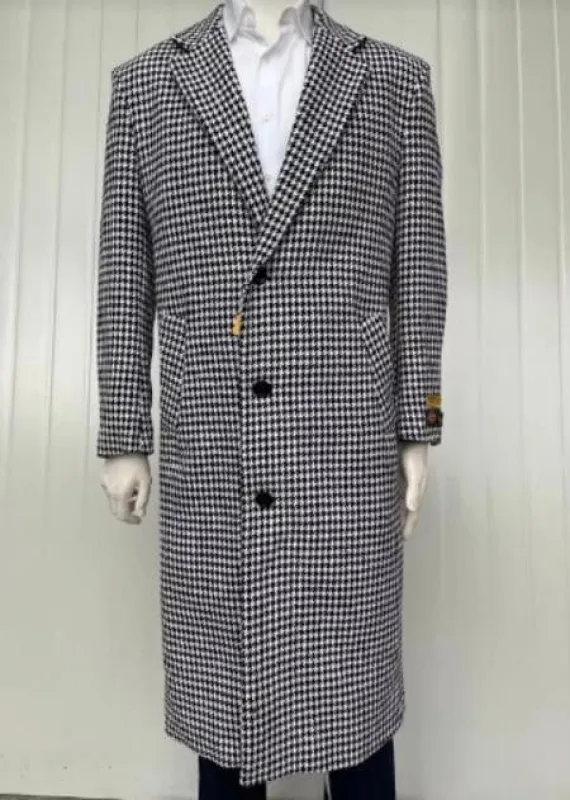 Mens Overcoat - Mens Long Wool Topcoats - Topcoat For Men-Mens Full Length And Cashmere Overcoat - Winter Topcoats - Black And White Coat sold by Alberto Nardoni