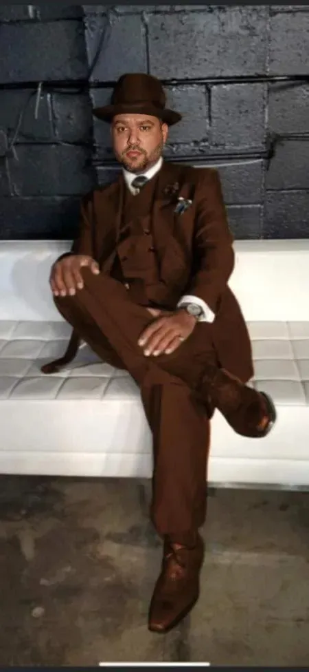 Wide Leg Suits - Classic Fit Suits - Athletic Fit Suits 1 Button Vested Suits - Wool Brown Suits sold by Alberto Nardoni