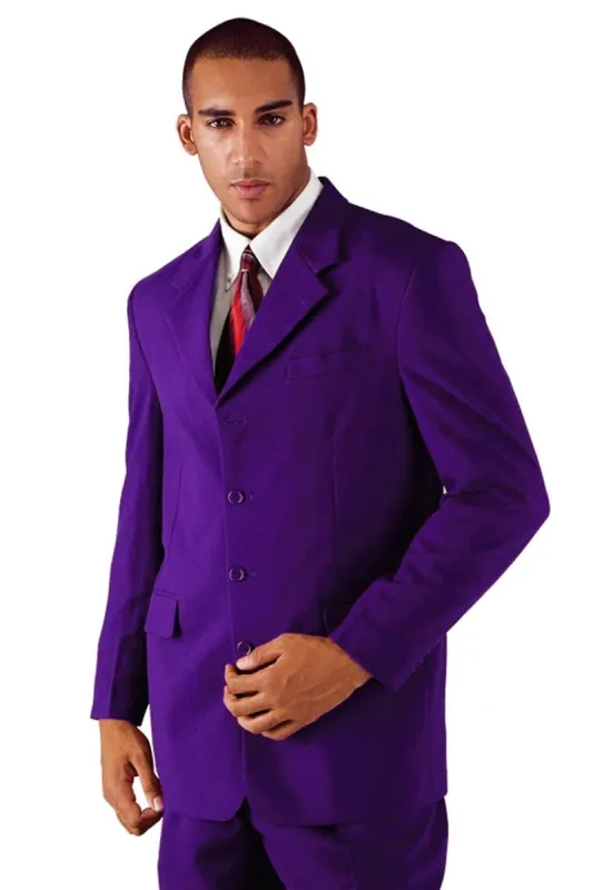 Mens Cheap Purple Suit Mens 4 Button Polyester Fashion Suit in Purple sold by Alberto Nardoni