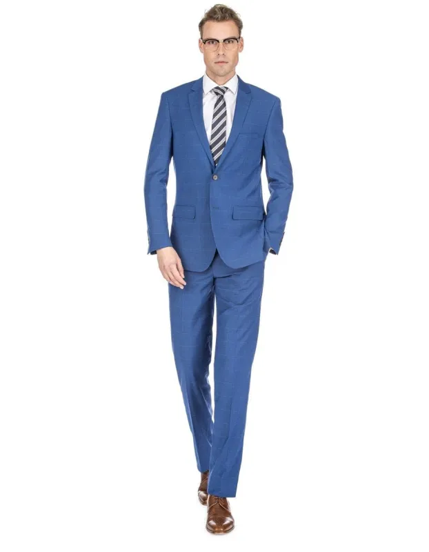 Mens Cheap Blue Suit Mens Modern Fit Summer Wedding Suit Indigo Blue sold by Alberto Nardoni