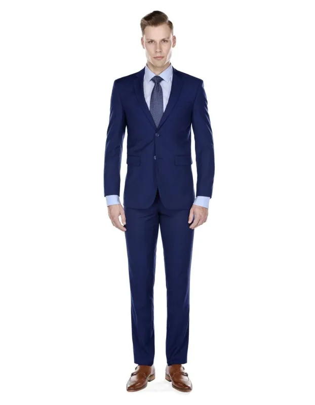Mens Cheap Blue Suit Mens Skinny Slim Suit Indigo Blue made by Alberto Nardoni