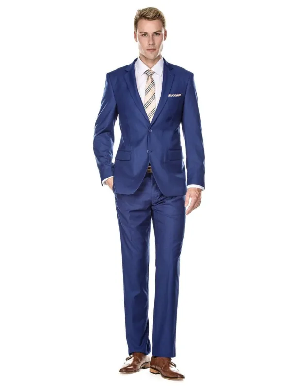 Mens Cheap Blue Suit 2 Button Modern Fit Suit Indigo Blue made by Alberto Nardoni