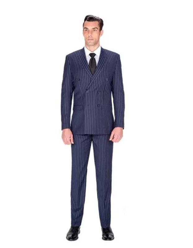 Mens Cheap Blue Suit Double Breasted Navy Stripe Suit sold by Alberto Nardoni