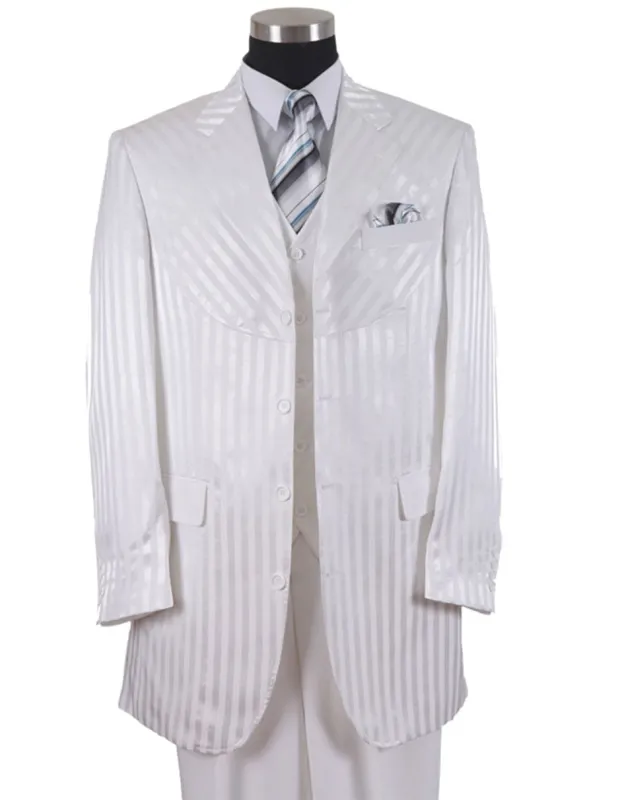 Mens Cheap White Suit 3 Button Ton on Ton Stripe Fashion Suit in White sold by Alberto Nardoni