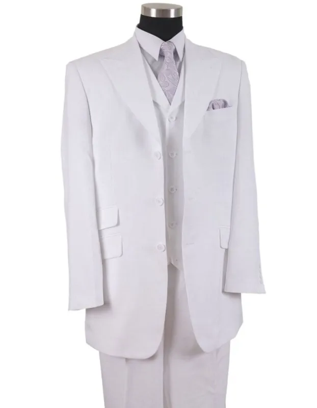 Mens Cheap White Suit 3 Button Peak Lapel Fashion Suit in White sold by Alberto Nardoni