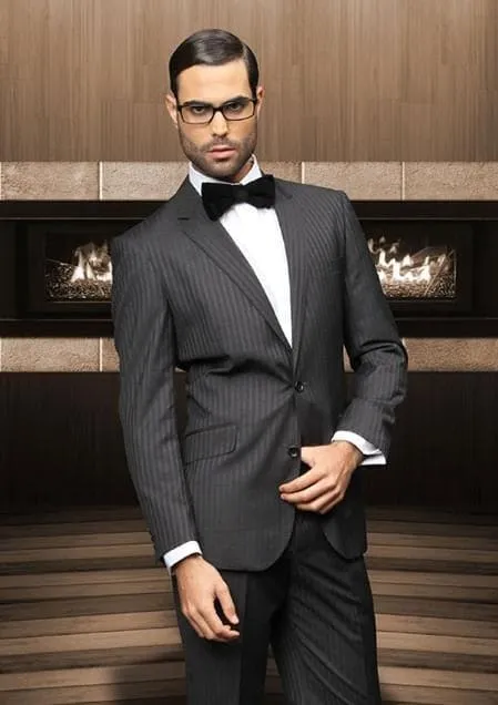 TZBer Pick Stitch Collar Slanted Pocket 2 Button Black On Black Shadow Stripe ~ Pinstripe Suit sold by Alberto Nardoni
