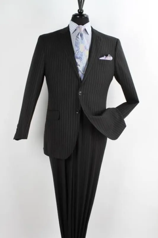 Men's 2 Piece Executive Suit - Peak Lapel Black With Chalk Stripe ~ Pinstripe sold by Alberto Nardoni