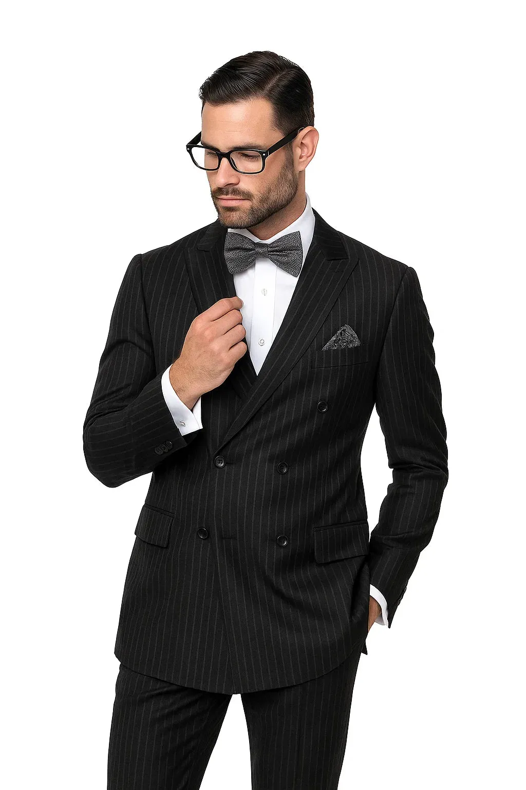 Statement Confidence Black Double Breasted Pinstripe Men's Wool Italian Design Suit sold by Alberto Nardoni product image thumbnail 2