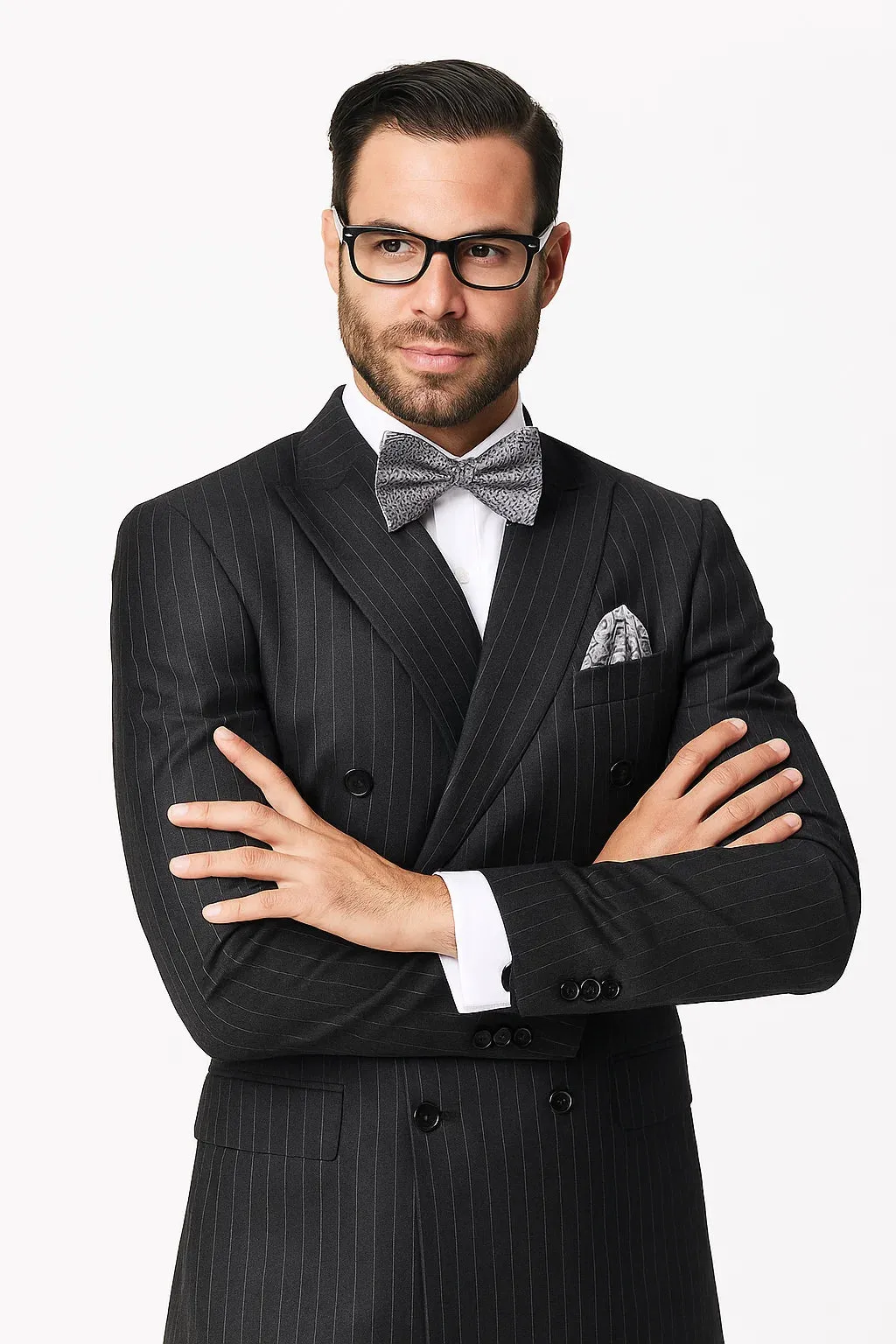 Statement Confidence Black Double Breasted Pinstripe Men's Wool Italian Design Suit sold by Alberto Nardoni