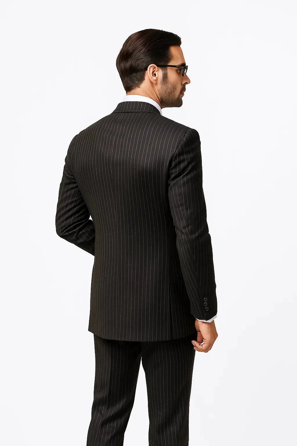 Statement Confidence Black Double Breasted Pinstripe Men's Wool Italian Design Suit sold by Alberto Nardoni product image thumbnail 5