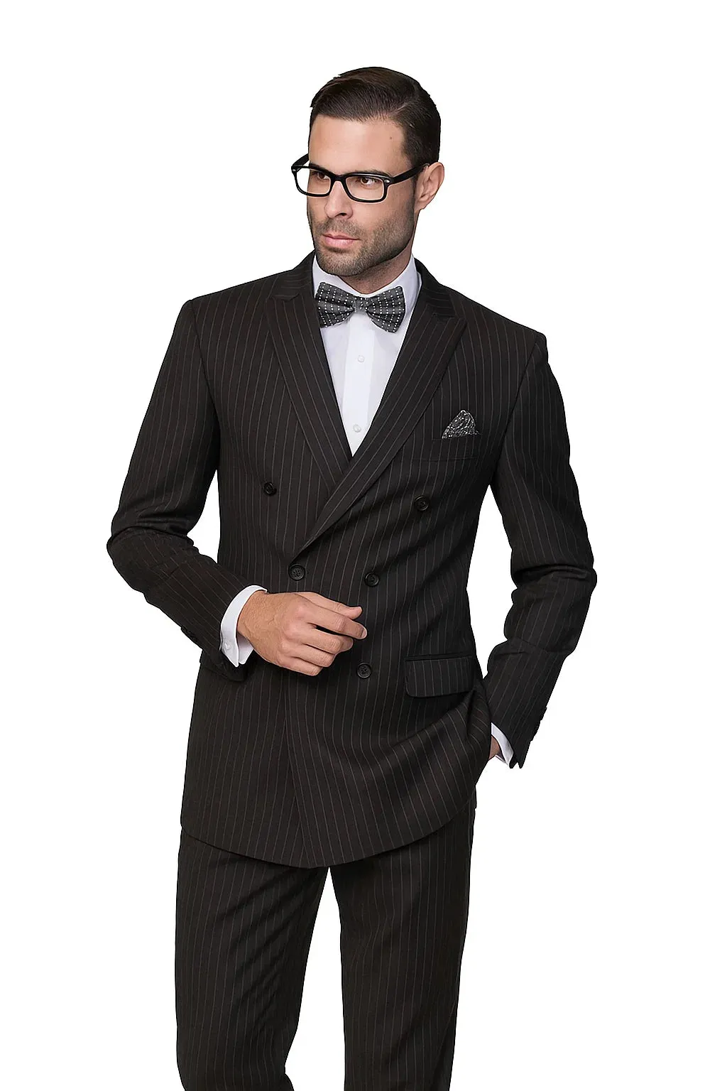 Statement Confidence Black Double Breasted Pinstripe Men's Wool Italian Design Suit sold by Alberto Nardoni product image thumbnail 3