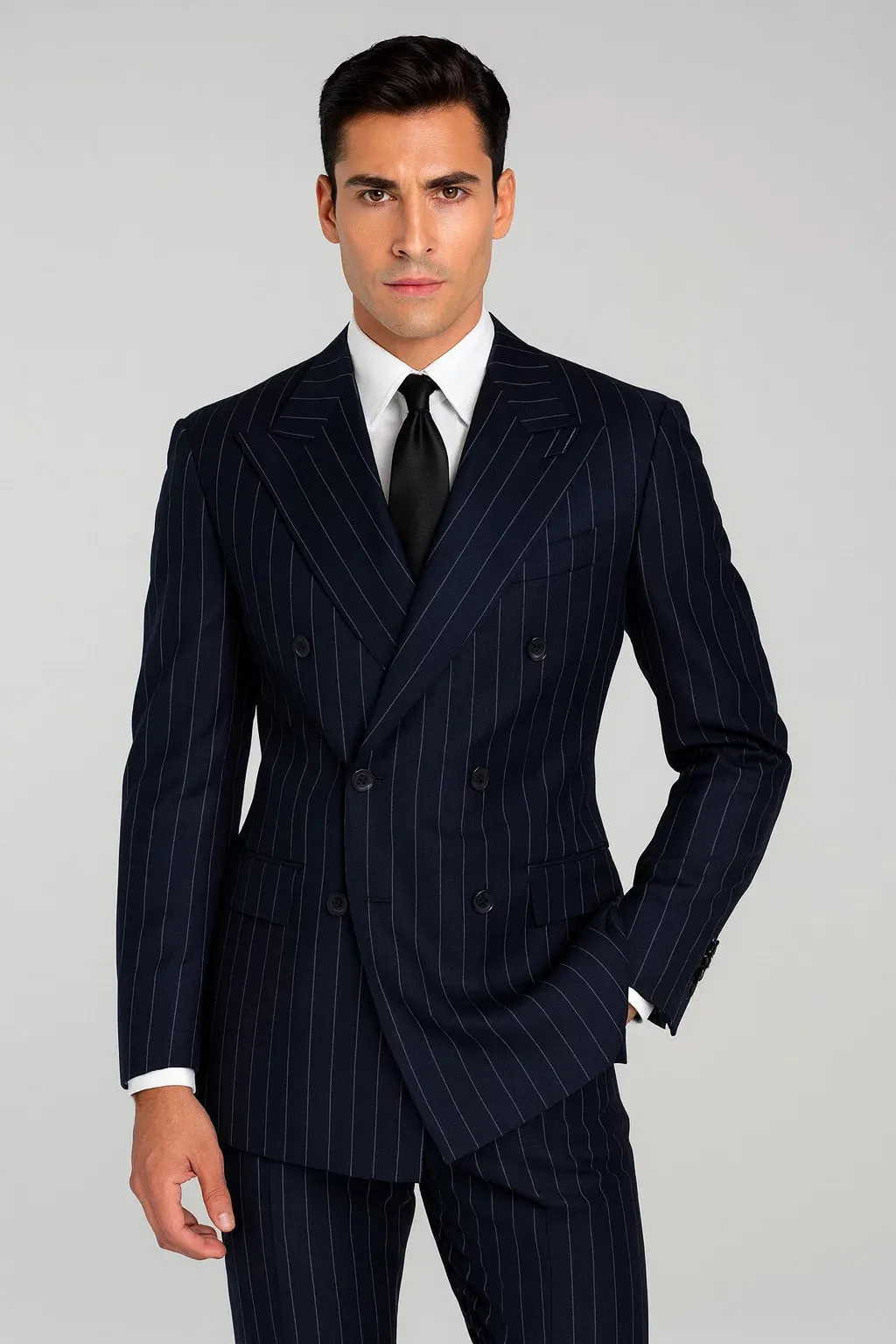 Men's Navy Blue Wide Pinstripe Double Breasted Suit sold by Alberto Nardoni product image thumbnail 2