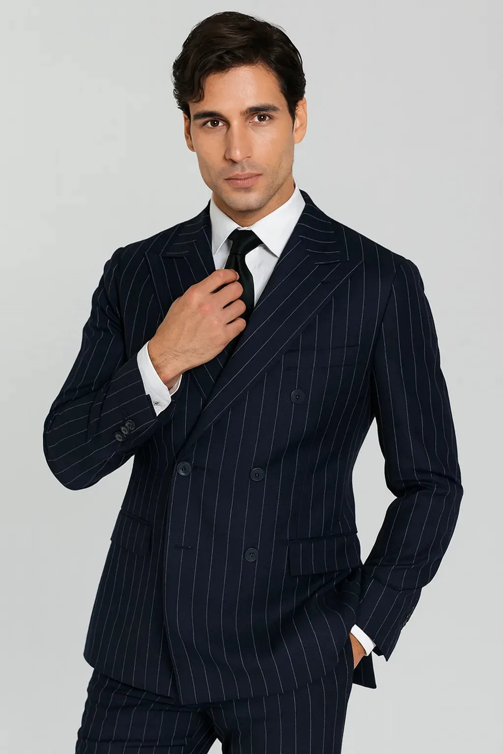 Men's Navy Blue Wide Pinstripe Double Breasted Suit sold by Alberto Nardoni product image thumbnail 3