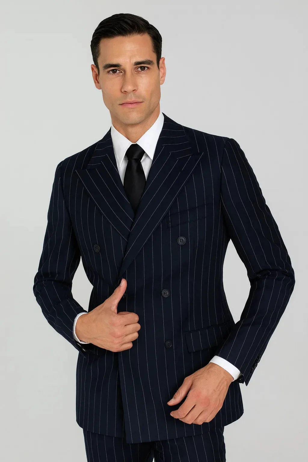 Men's Navy Blue Wide Pinstripe Double Breasted Suit sold by Alberto Nardoni product image thumbnail 4