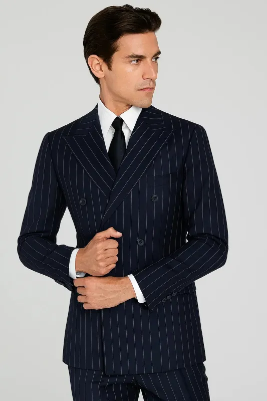 Men's Navy Blue Wide Pinstripe Double Breasted Suit sold by Alberto Nardoni