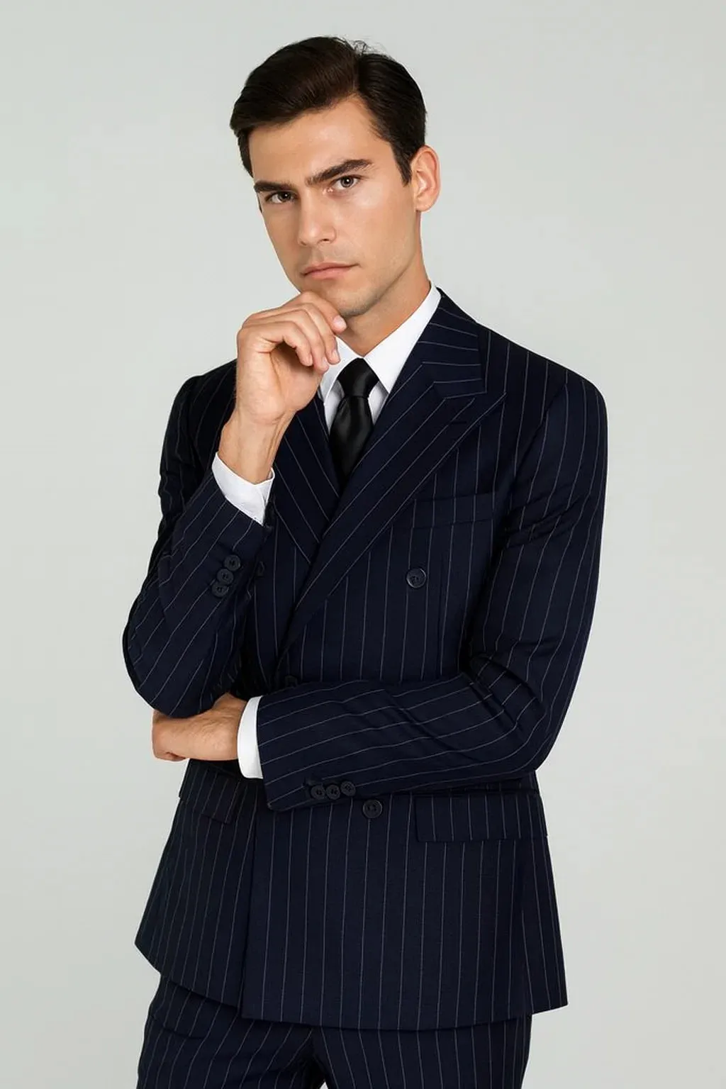 Men's Navy Blue Wide Pinstripe Double Breasted Suit sold by Alberto Nardoni product image thumbnail 5
