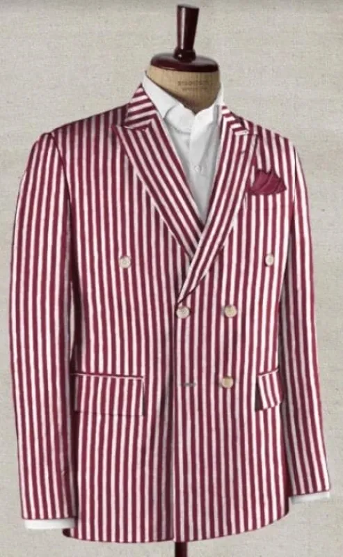 Red and White Striped Jacket Double Breasted Blazer - Seersucker Blazer - Summer Blazer - Red sold by Alberto Nardoni
