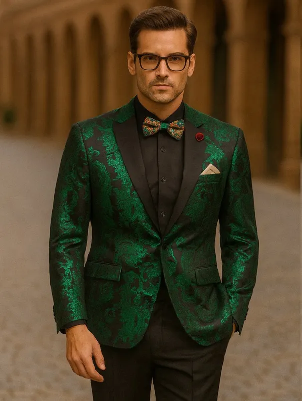 Emerald Green Paisley Tuxedo Suit - Prom Floral Tuxedo Suit - Groom Wedding Suit sold by Alberto Nardoni