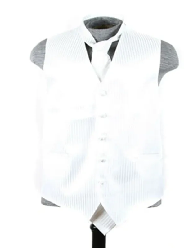 White Tonal Stripe Vest Set made by Alberto Nardoni